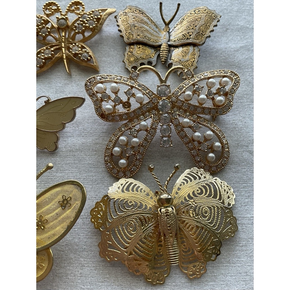 Lot Of 6 Vintage Brooch Pins Butterfly Gold Tone Estate Jewelry - Picture 5 of 12